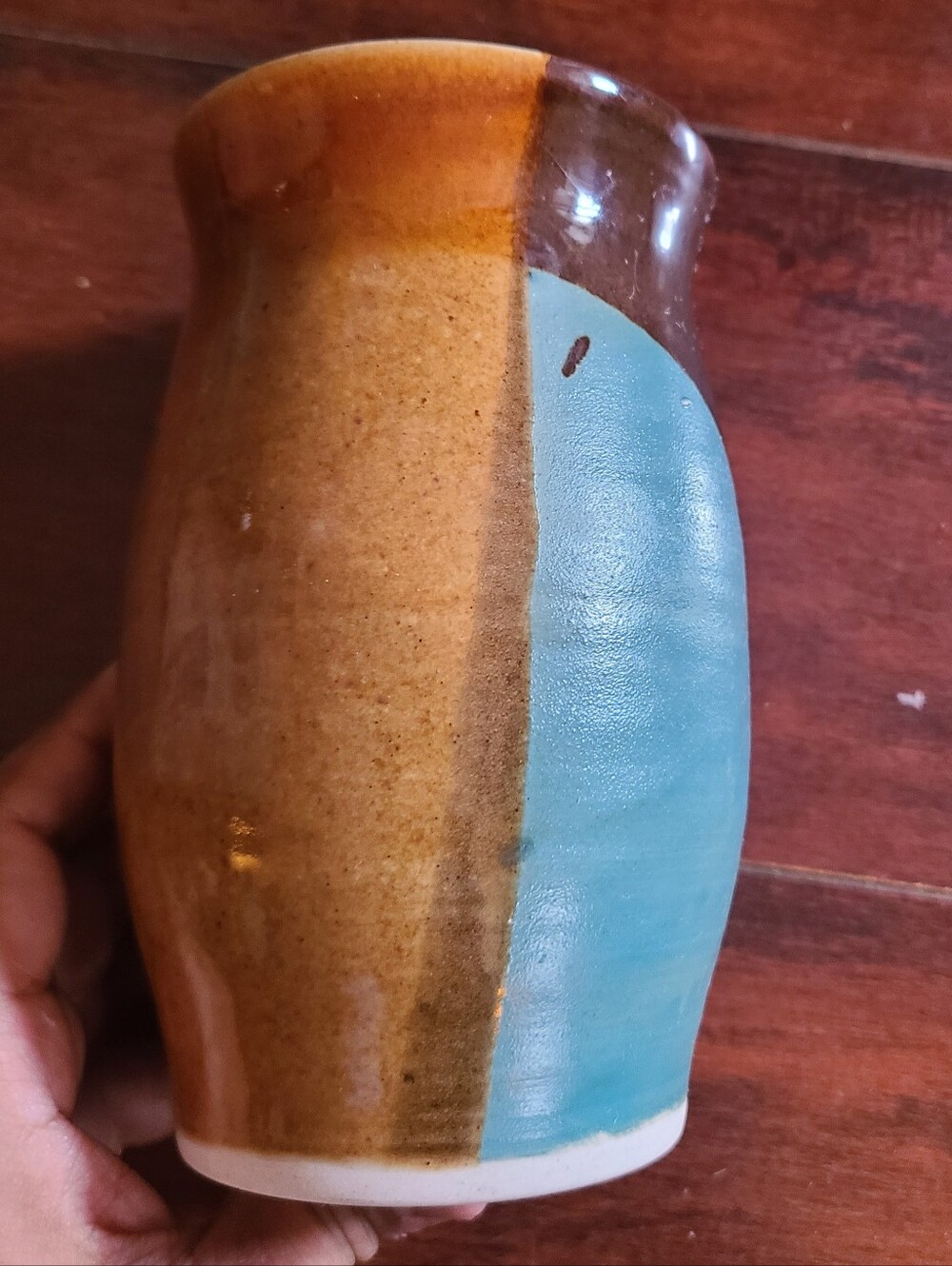Vintage Southwestern Studio Art Pottery Vase Blue Brown Ochre Signed MP 6.5"